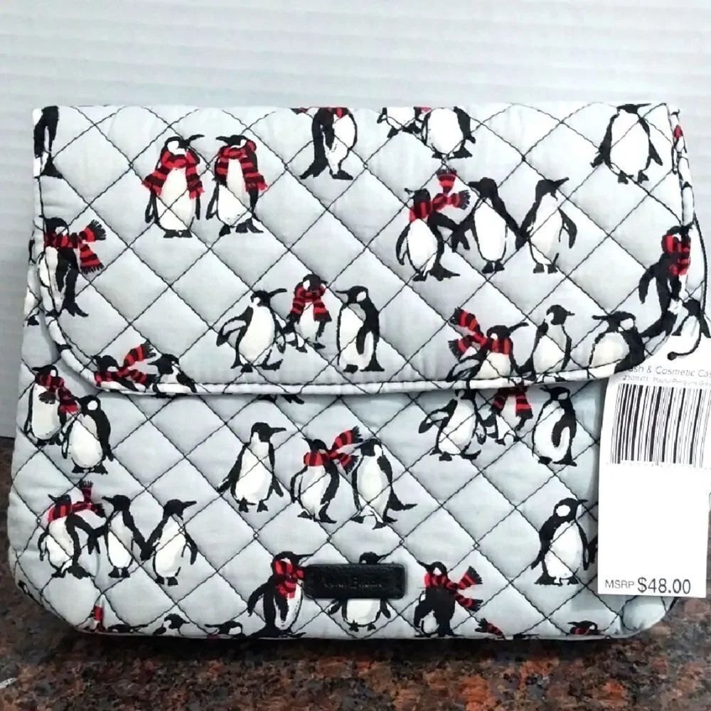 VERA BRADLEY Penguin Print Quilted Women's Brush And Cosmetic Bag...NWT